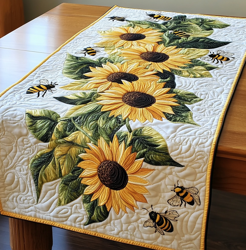 Sunflower Bee DAI190225295 Quilted Table Runner