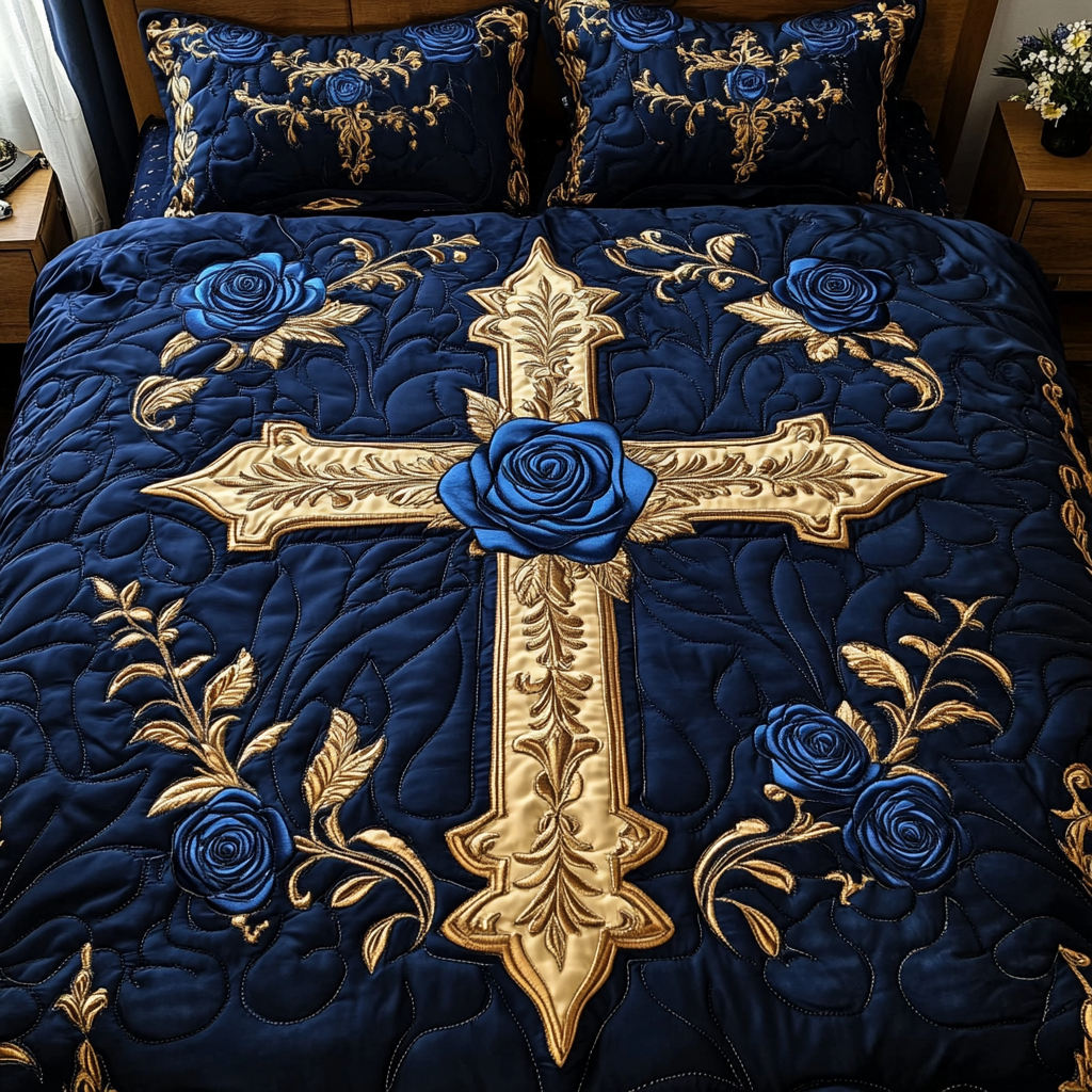 Rose Christian Cross DAI190225125 Quilt Bedding Set