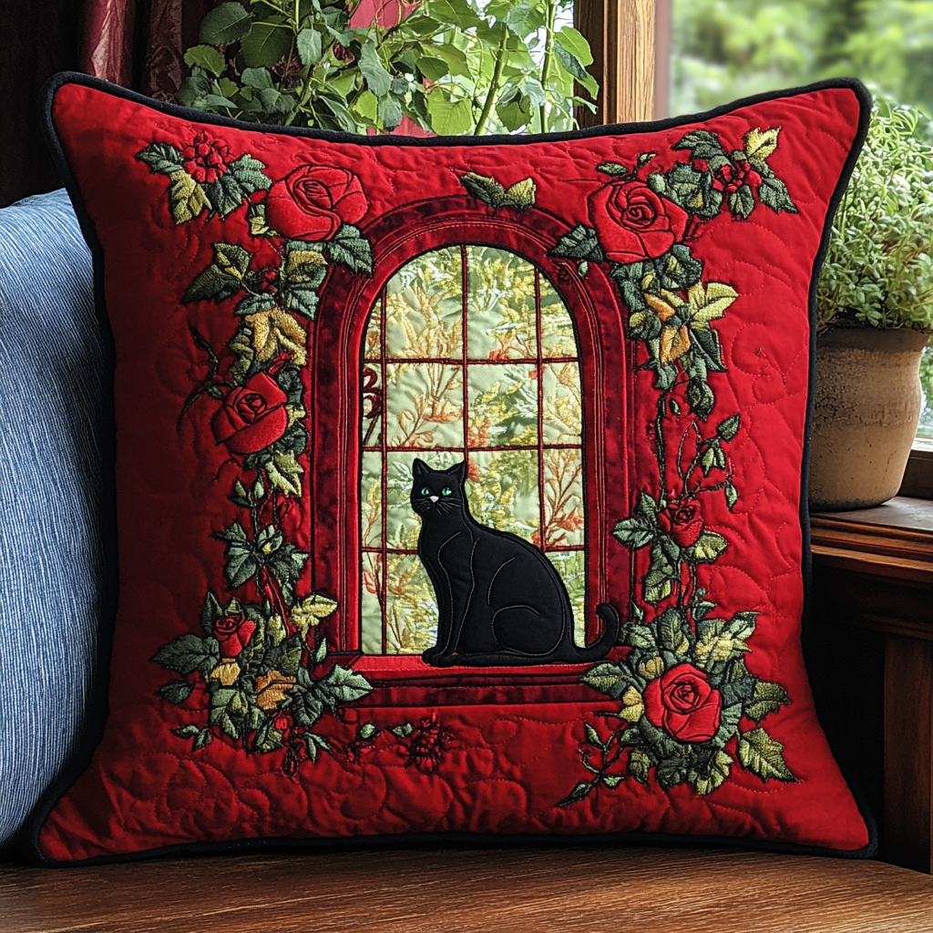 Cat In The Window DAI040225361 Quilted Pillow Case