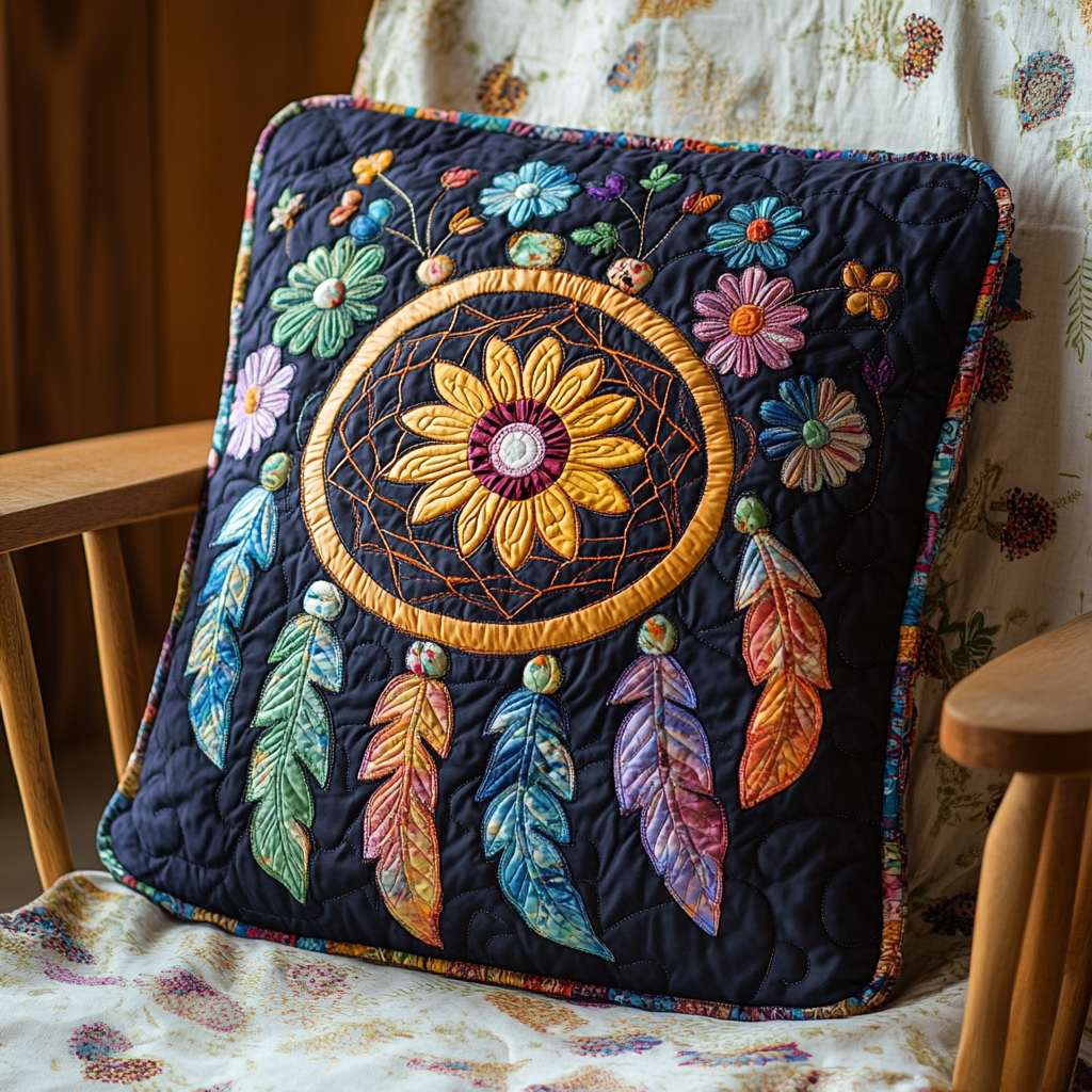 Flower Dreamcatcher DAI110225257 Quilted Pillow Case