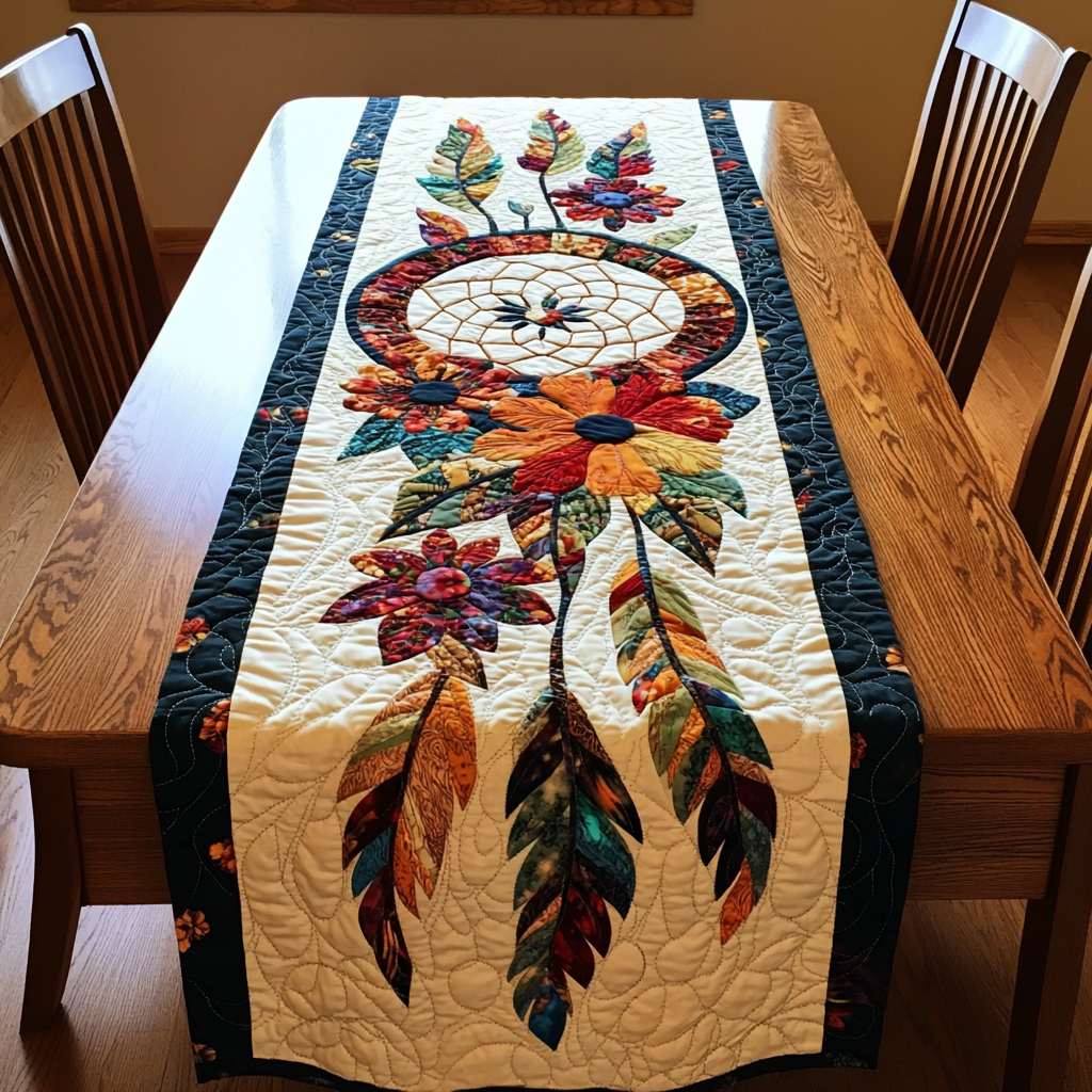 Flower Dreamcatcher DAI110225335 Quilted Table Runner
