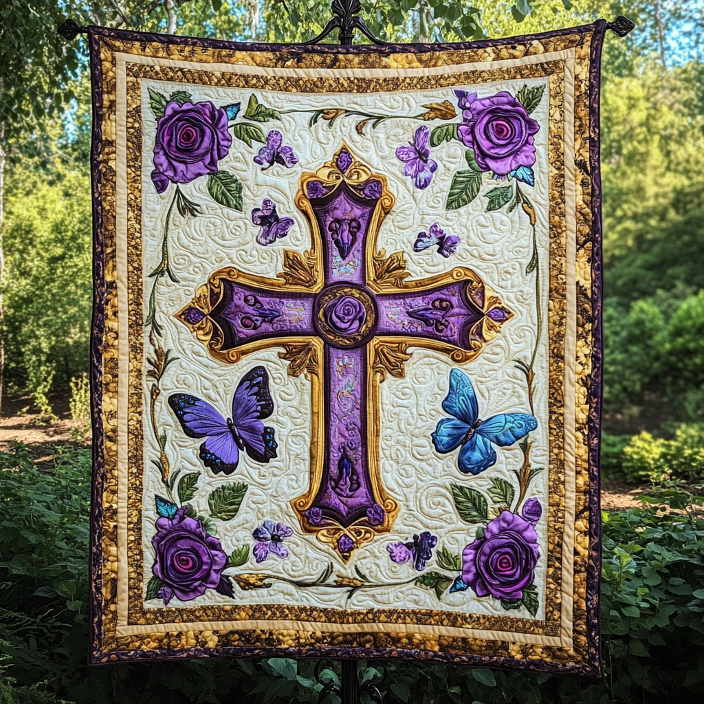 Butterfly Christian Cross DAI190225005 Quilt Blanket