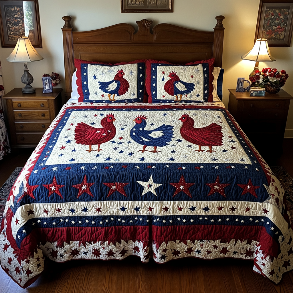 Patriotic Chicken DAI110225219 Quilt Bedding Set