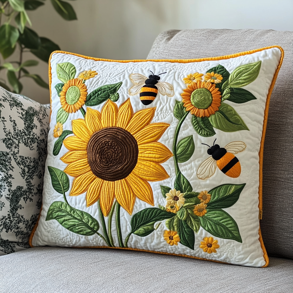 Sunflower Bee DAI190225229 Quilted Pillow Case