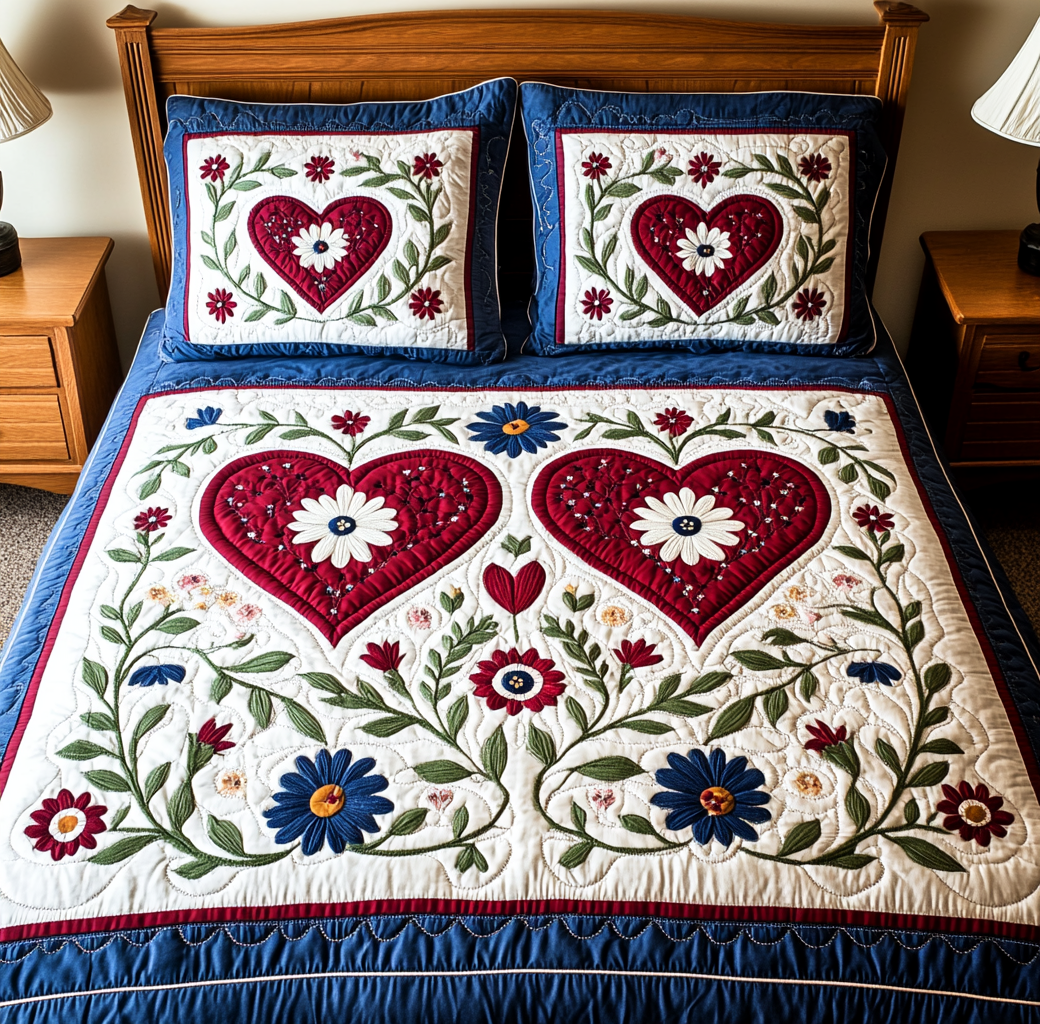 Floral Heart DAI110225213 Quilt Bedding Set