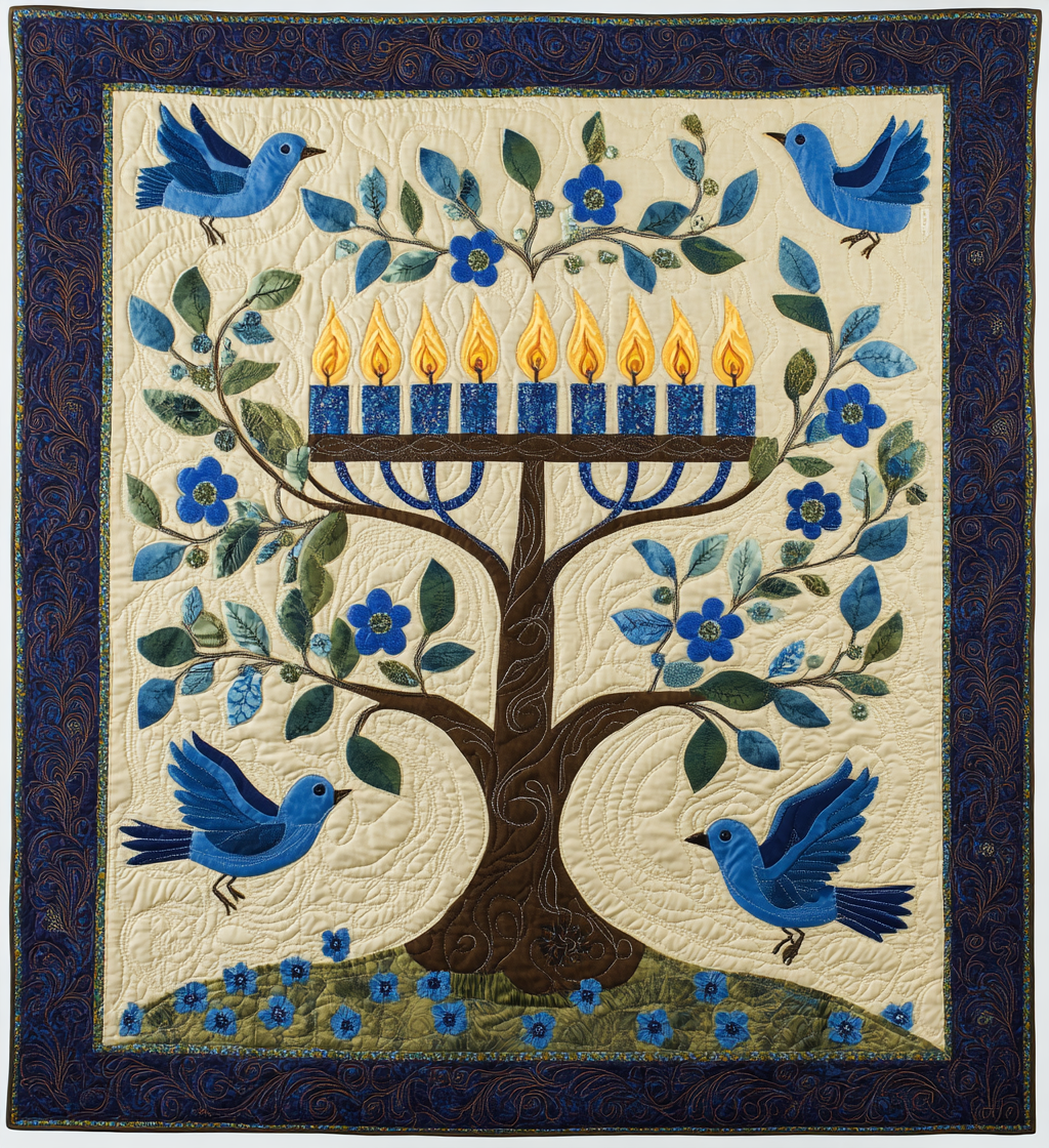 Jewish Hanukkah Menorah DAI190225061 Quilt Blanket