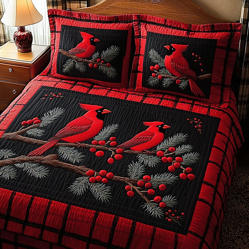 Christmas Cardinal TAI201124136 Quilt Bedding Set