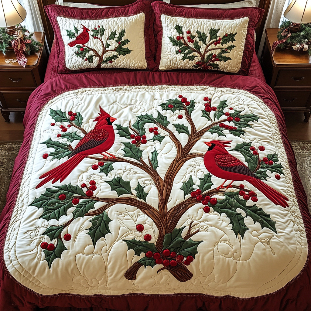 Christmas Cardinal TAI101224445 Quilt Bedding Set