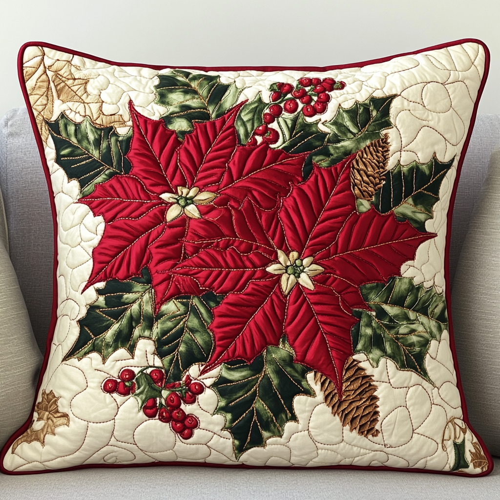 Christmas Poinsettia TAI141124428 Quilted Pillow Case