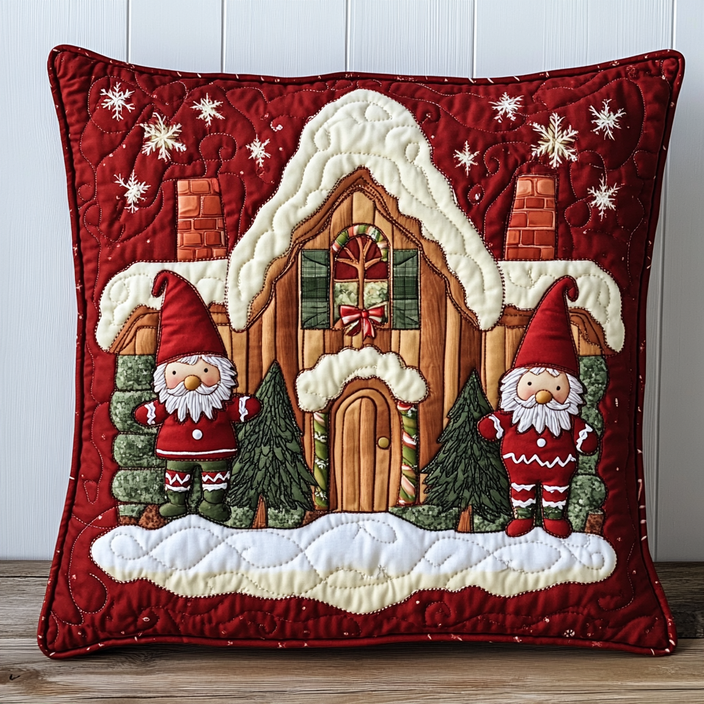 Christmas Gingerbread House And Gnomes DAI111124561 Quilted Pillow Case