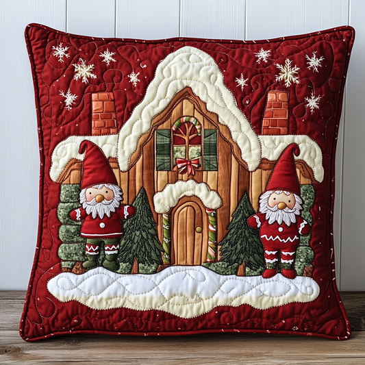 Christmas Gingerbread House And Gnomes DAI111124561 Quilted Pillow Case