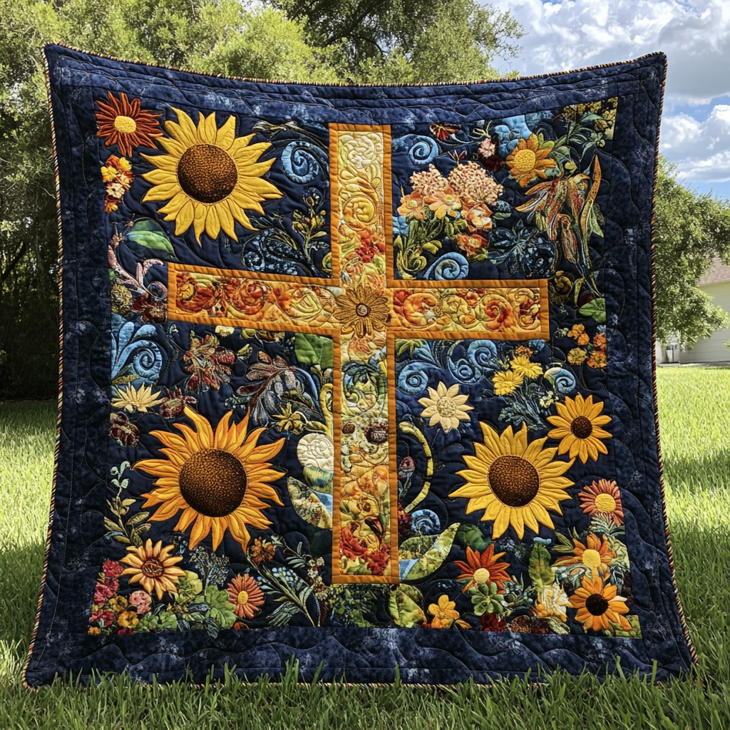 Sunflower Christian Cross DAI110225032 Quilt Blanket