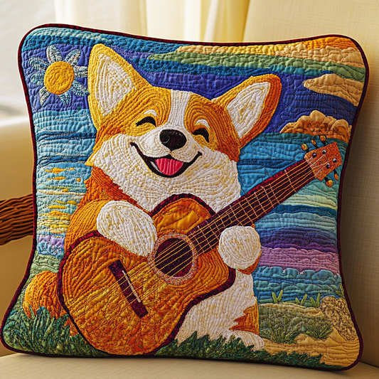 Corgi Guitarist DAI241224078 Quilted Pillow Case