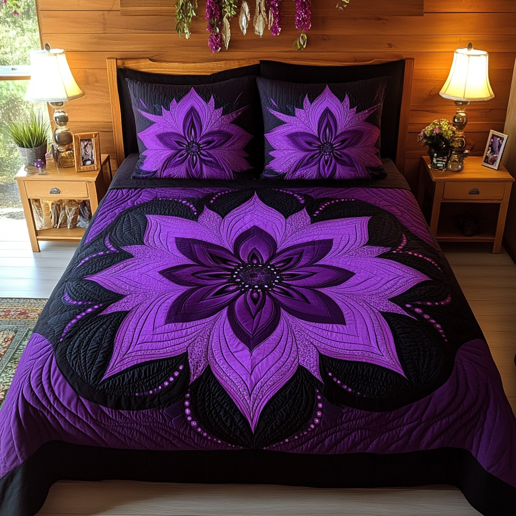 Purple Flower TAI080824131 Quilt Bedding Set