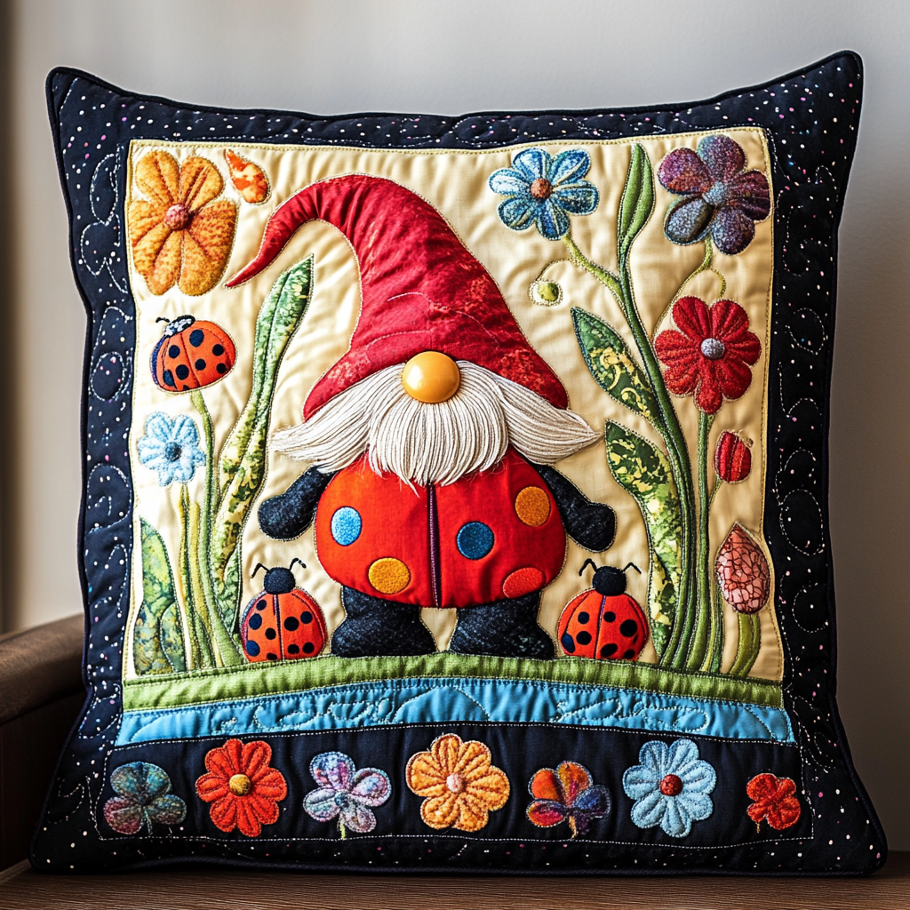 Ladybug Gnome DAI301224136 Quilted Pillow Case