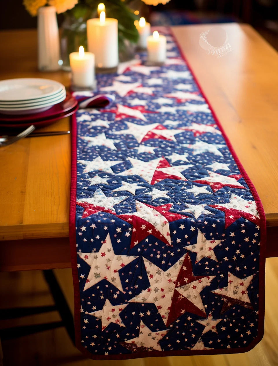 Patriotic Star TAI260224456 Quilted Table Runner