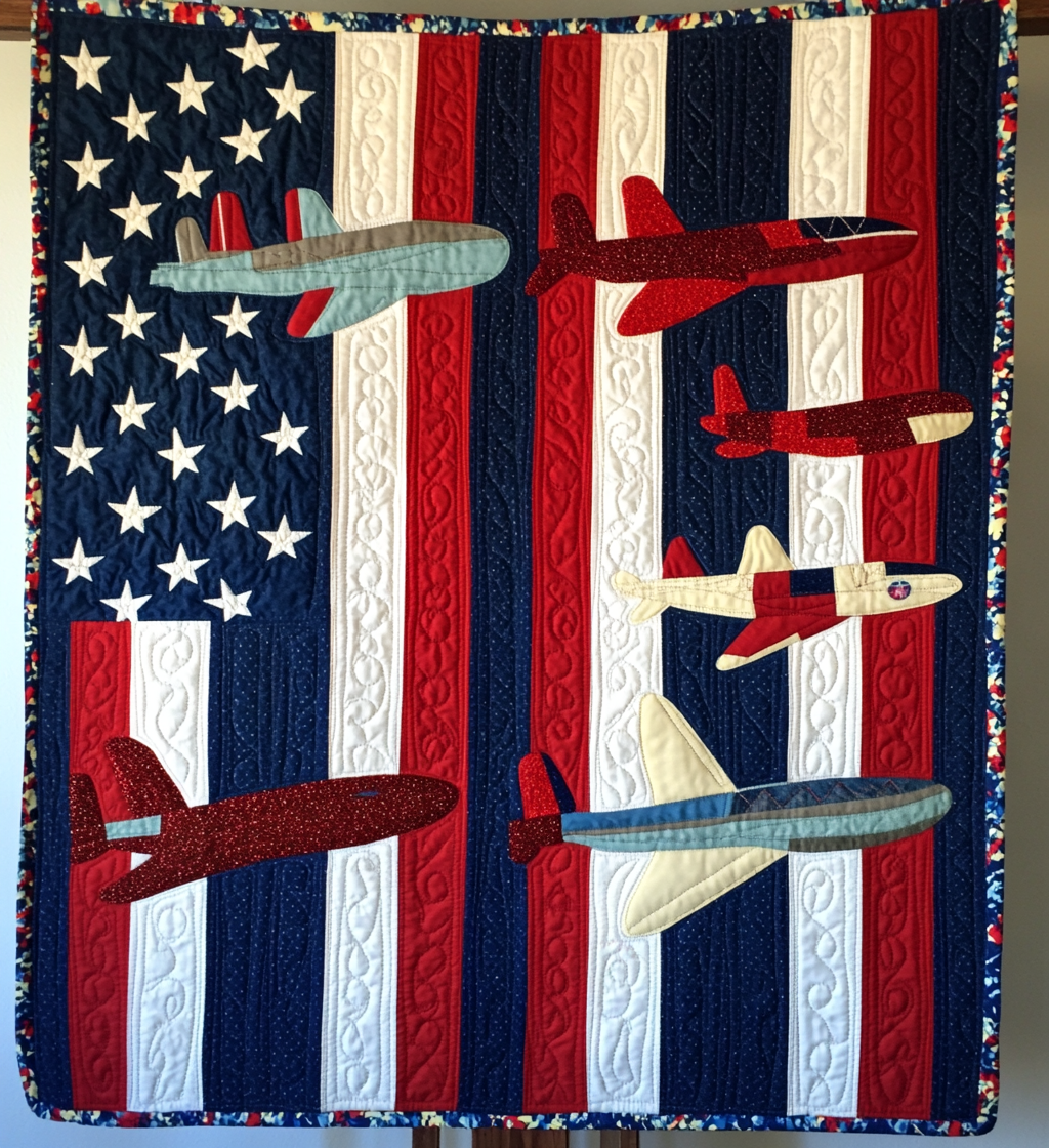 Patriotic Airplane DAI241224511 Quilt Blanket