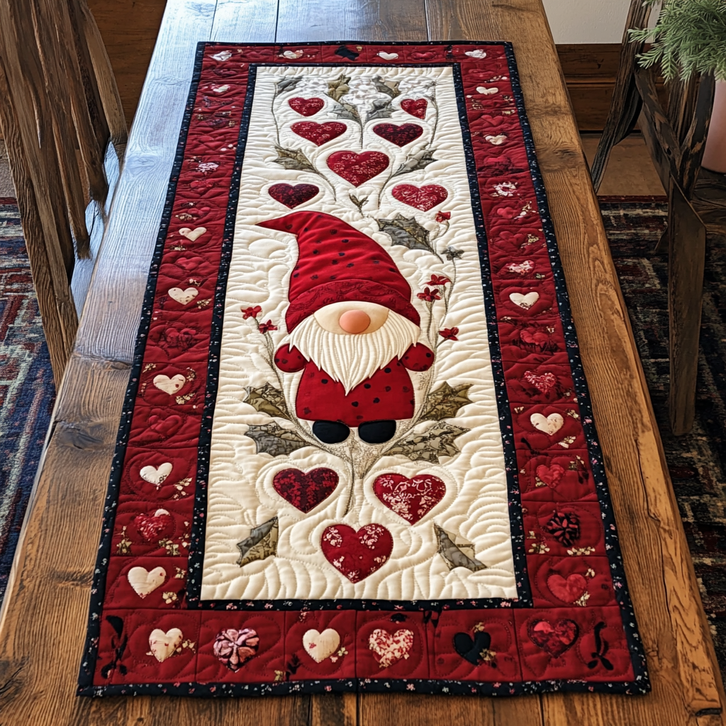 Valentine Gnome DAI090125314 Quilted Table Runner