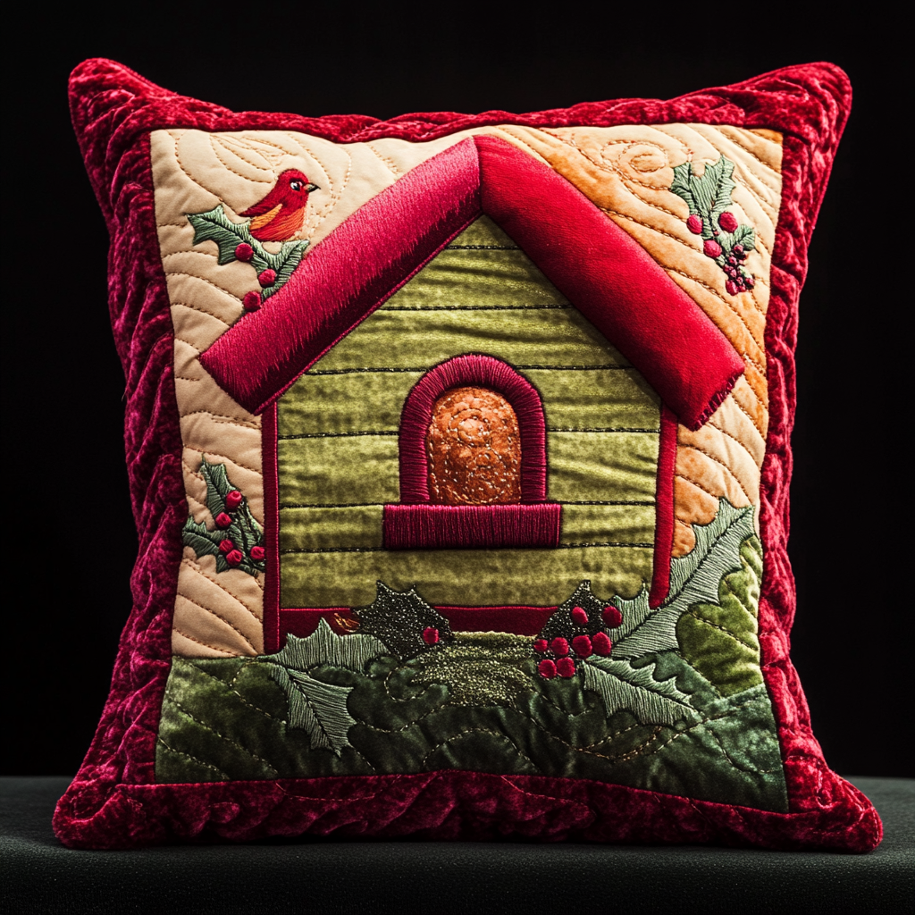 Christmas Birdhouse DAI181124108 Quilted Pillow Case