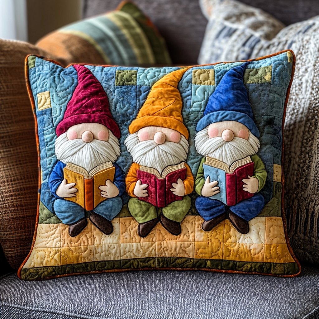 Reading Gnome DAI241224043 Quilted Pillow Case