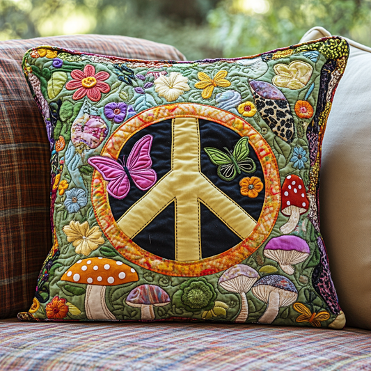 Hippie Peace DAI150125164 Quilted Pillow Case