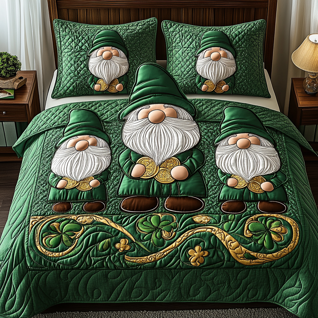 St Patrick Gnome TAI101224508 Quilt Bedding Set