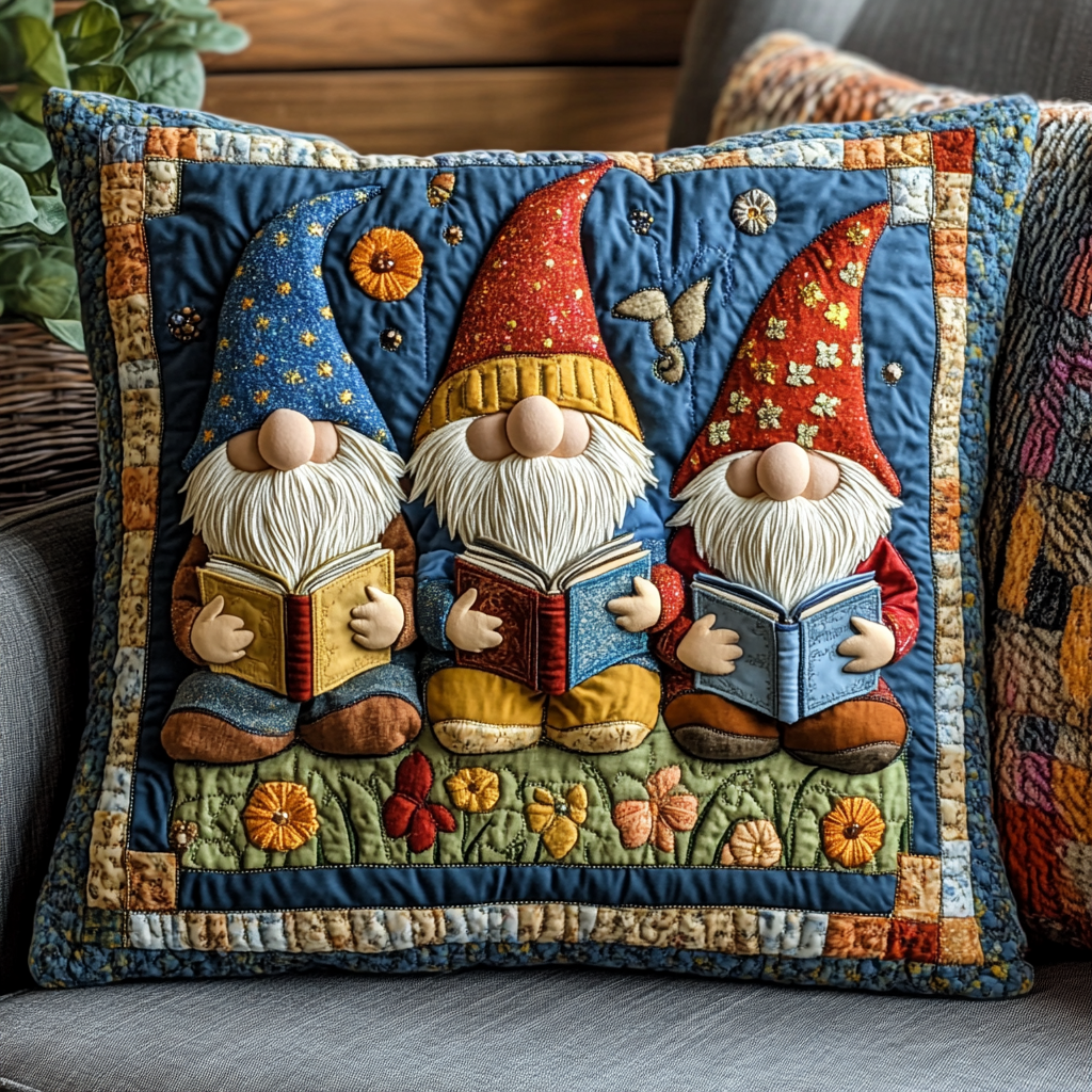 Reading Gnome DAI241224045 Quilted Pillow Case