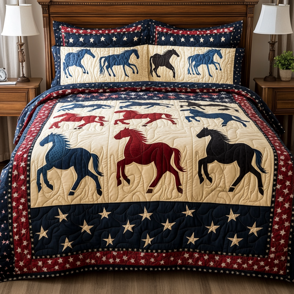 Patriotic Horse DAI040924063 Quilt Bedding Set