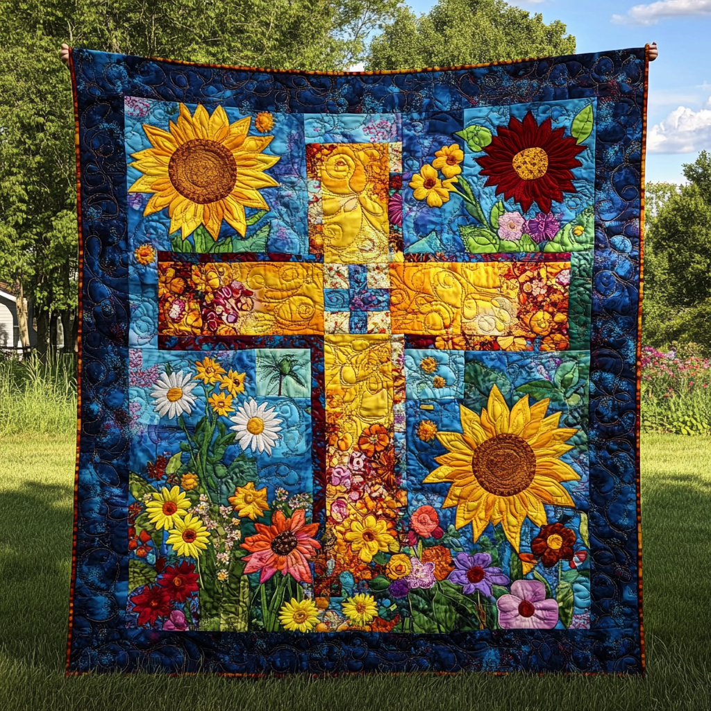 Sunflower Christian Cross DAI110225028 Quilt Blanket