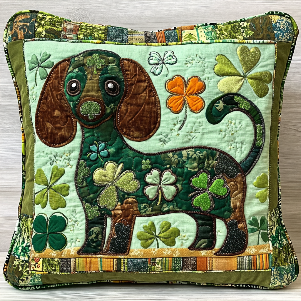 St Patrick's Day Dachshund DAI241224132 Quilted Pillow Case