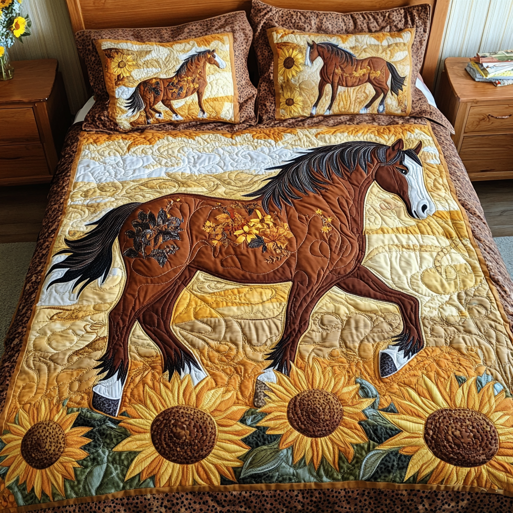 Sunflower Horse DAI110225144 Quilt Bedding Set