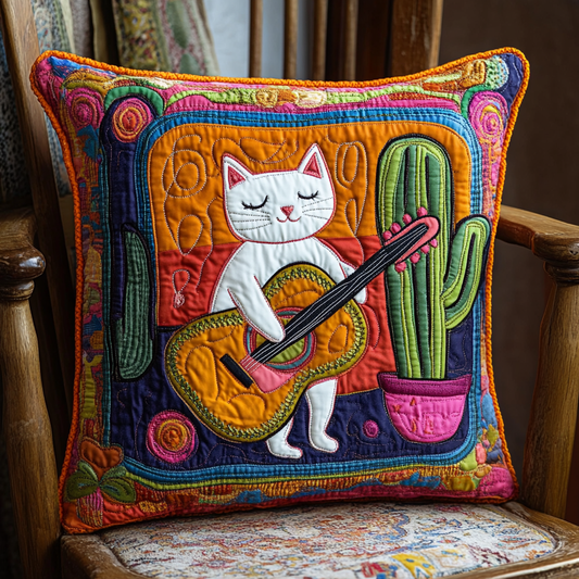 Desert Guitar Cat DAI241224072 Quilted Pillow Case