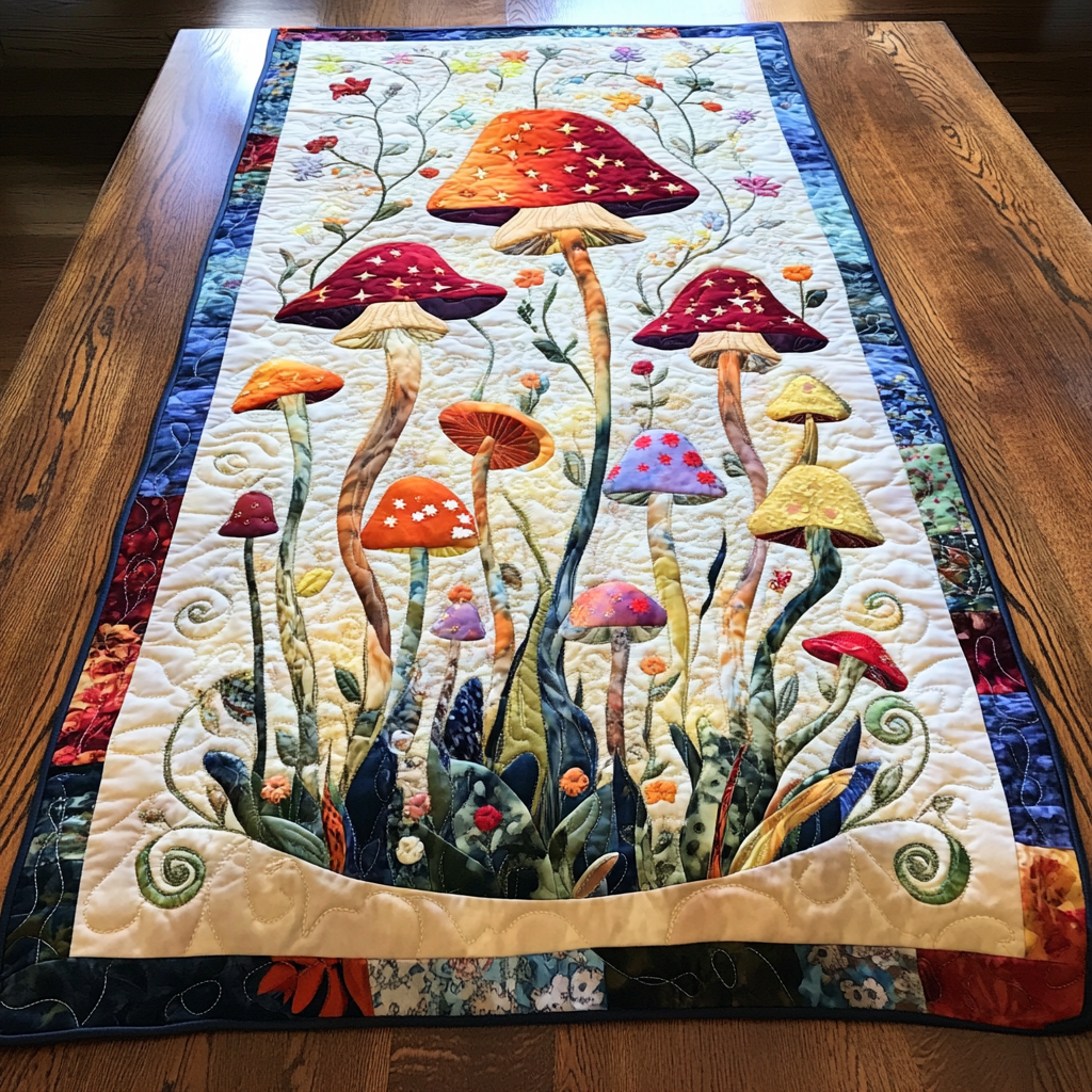 Mushroom DAI051224174 Quilted Table Runner