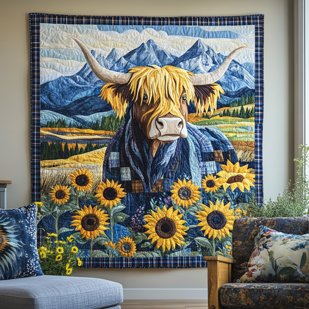 Sunflower Highland Cow DAI281124034 Quilt Blanket