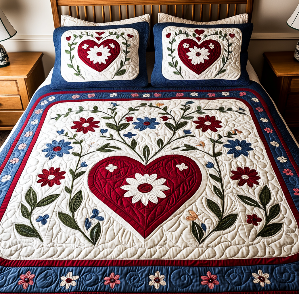 Floral Heart DAI110225212 Quilt Bedding Set