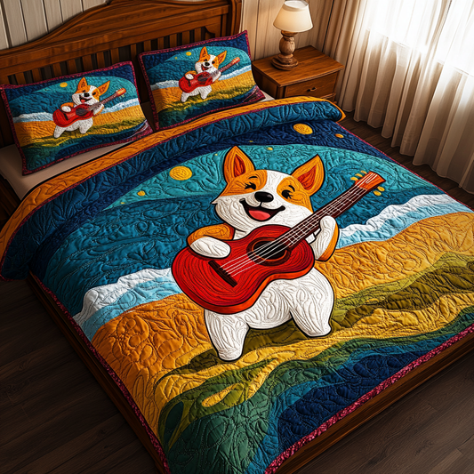 Corgi Guitarist DAI241224215 Quilt Bedding Set