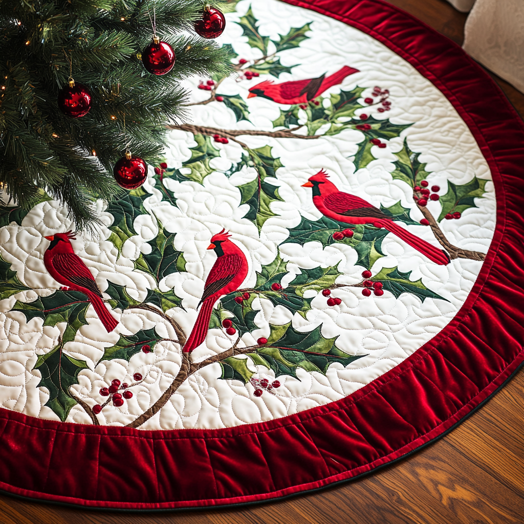 Christmas Cardinal TAI041024135 Quilted Tree Skirt