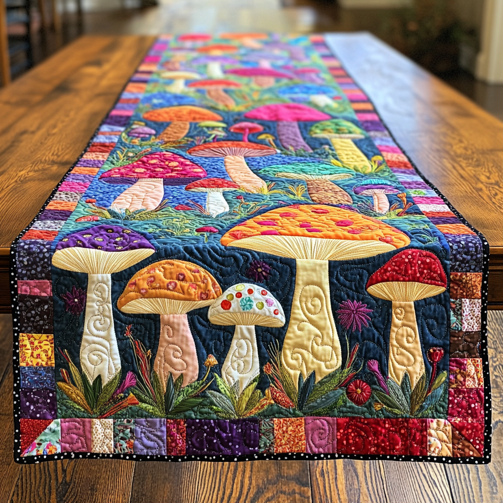 Mushroom DAI200125338 Quilted Table Runner