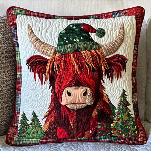 Christmas Highland Cow DAI181124094 Quilted Pillow Case