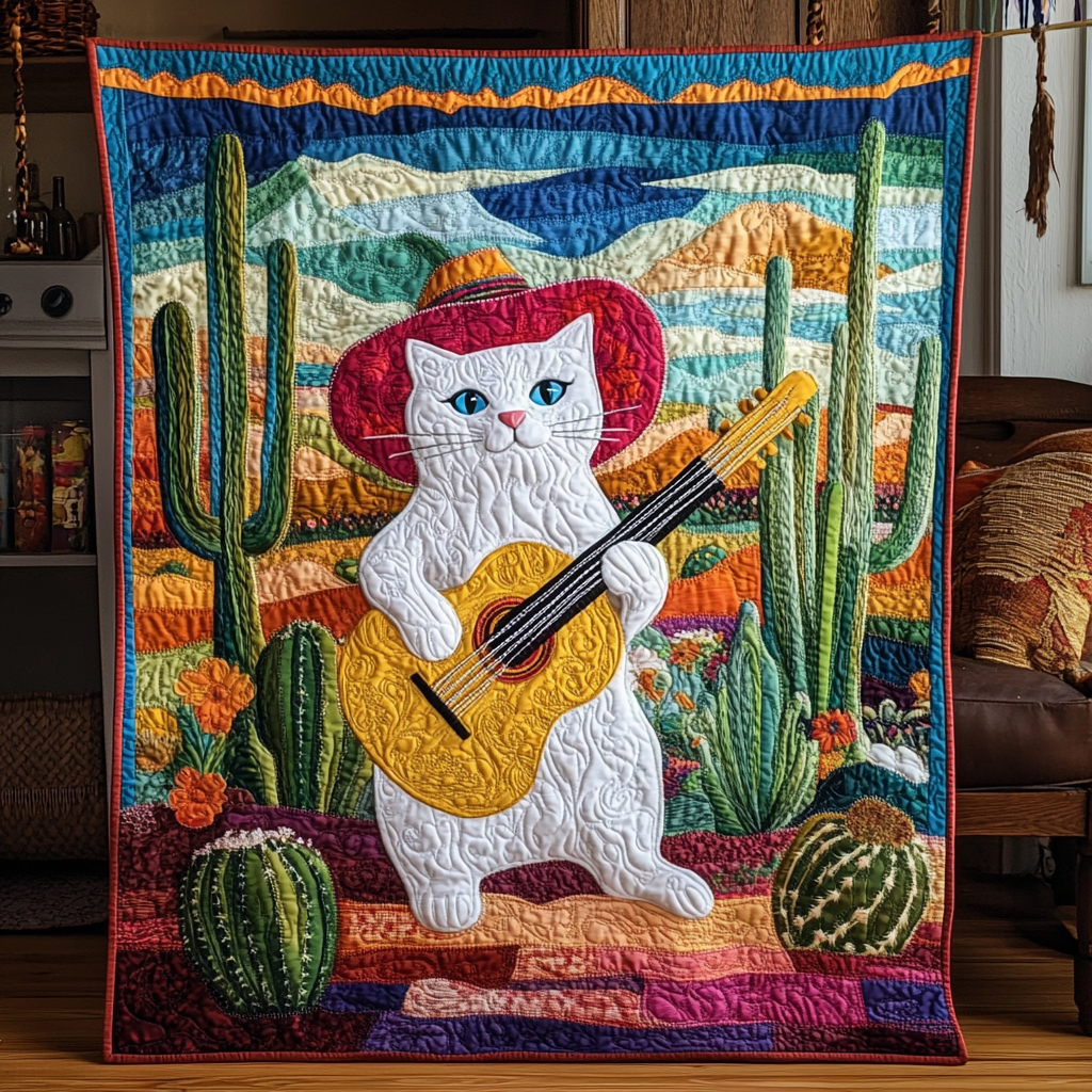 Desert Guitar Cat DAI241224302 Quilt Blanket