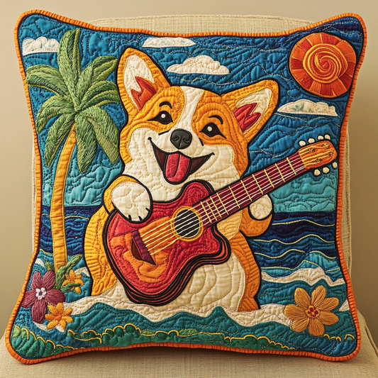 Corgi Guitarist DAI241224074 Quilted Pillow Case