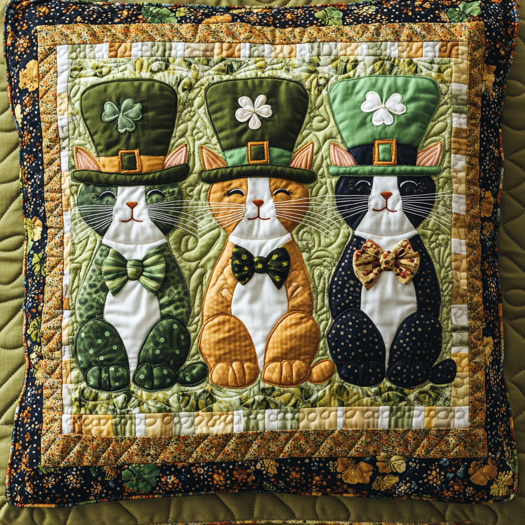 St Patrick's Day Cat DAI241224126 Quilted Pillow Case