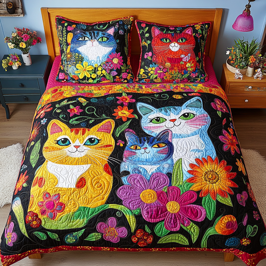 Cats In The Garden DAI110225187 Quilt Bedding Set