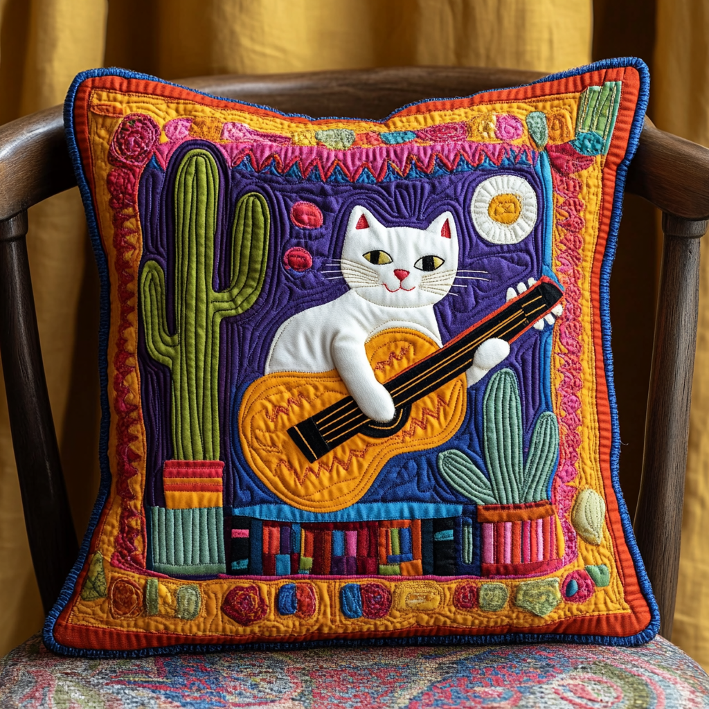 Desert Guitar Cat DAI241224070 Quilted Pillow Case