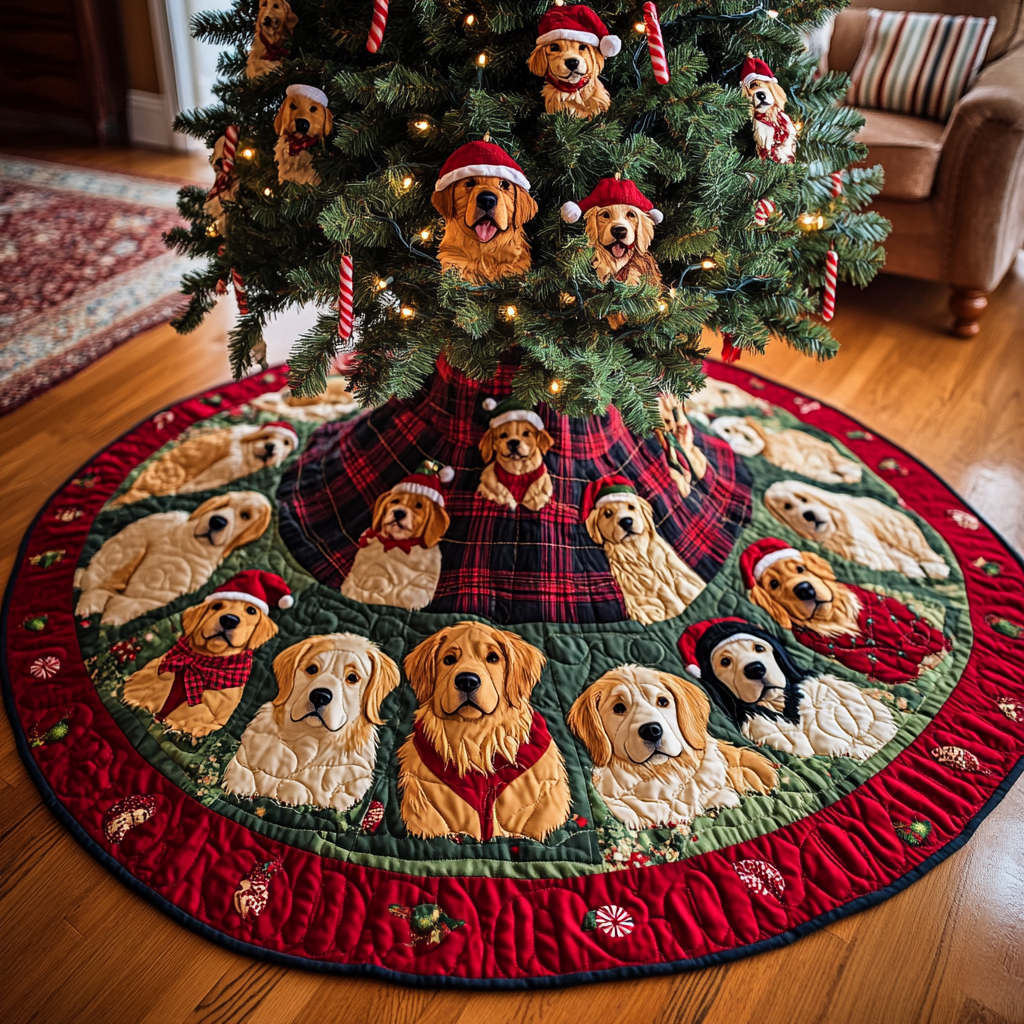 Christmas Golden Retriever TAI091024331 Quilted Tree Skirt