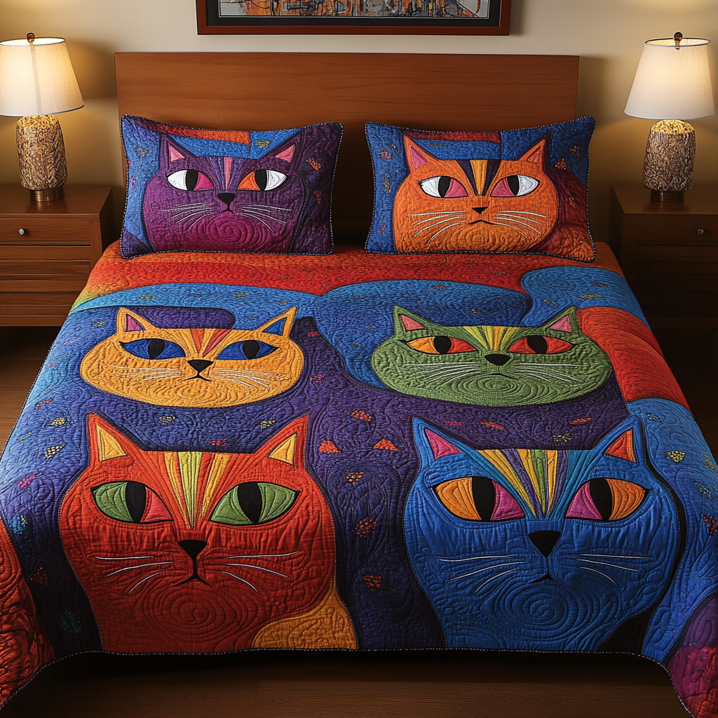 Abstract Cat TAI111124028 Quilt Bedding Set