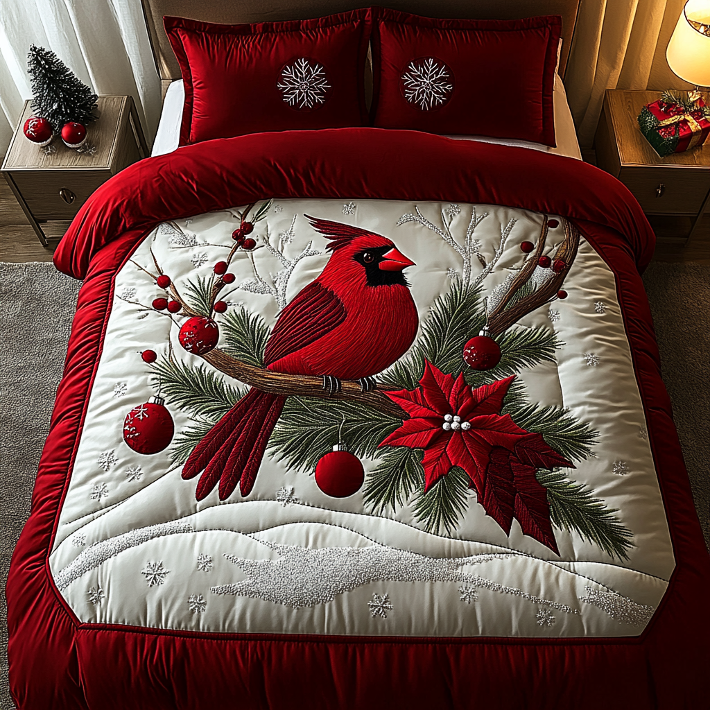 Christmas Cardinal TAI201124249 Quilt Bedding Set