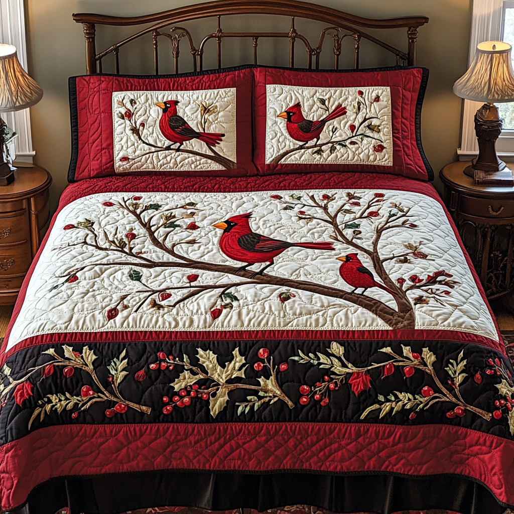 Christmas Cardinal TAI041024501 Quilt Bedding Set