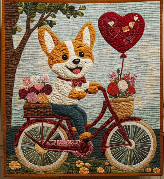 Bicycle Corgi DAI241224305 Quilt Blanket