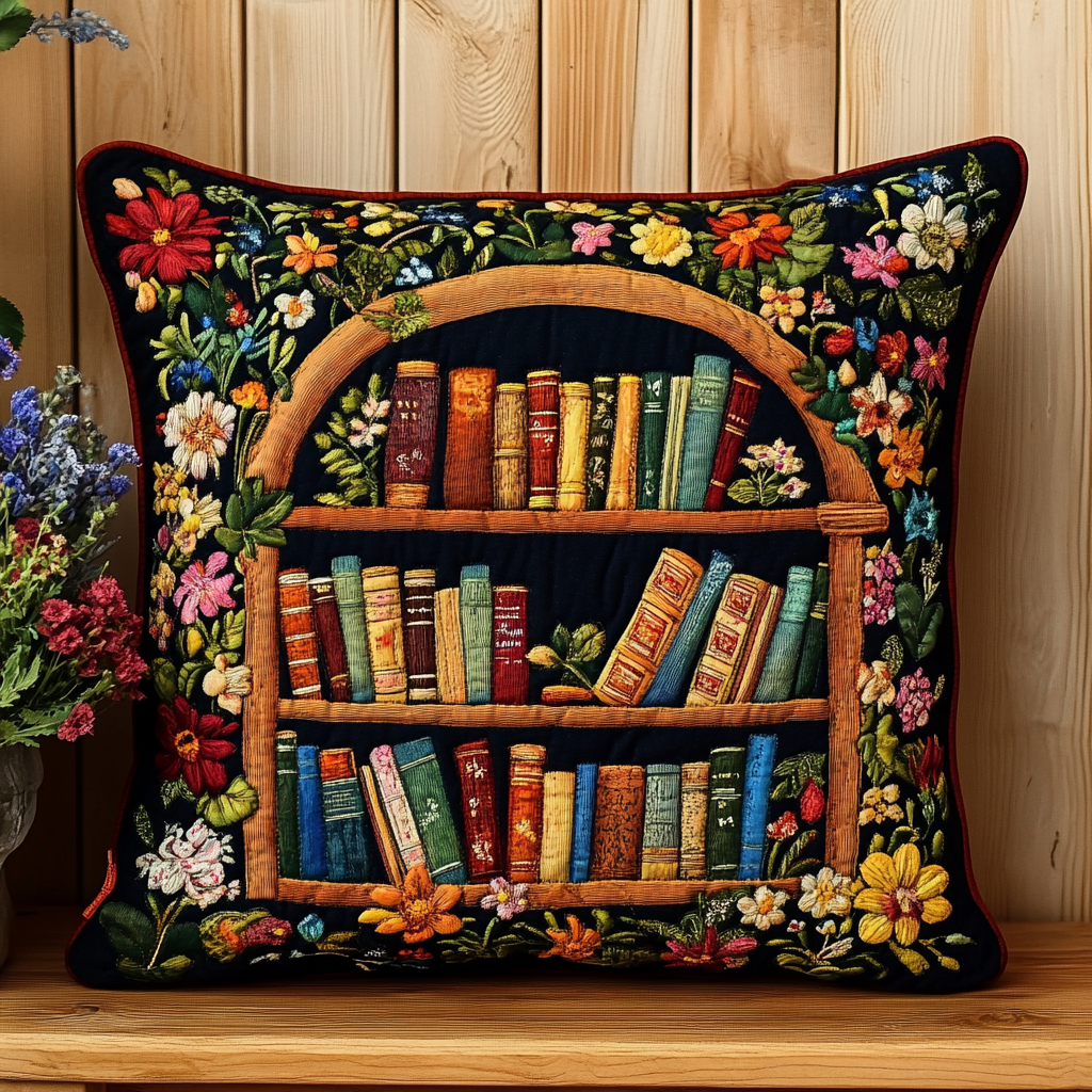 Flower Bookcase DAI301224186 Quilted Pillow Case